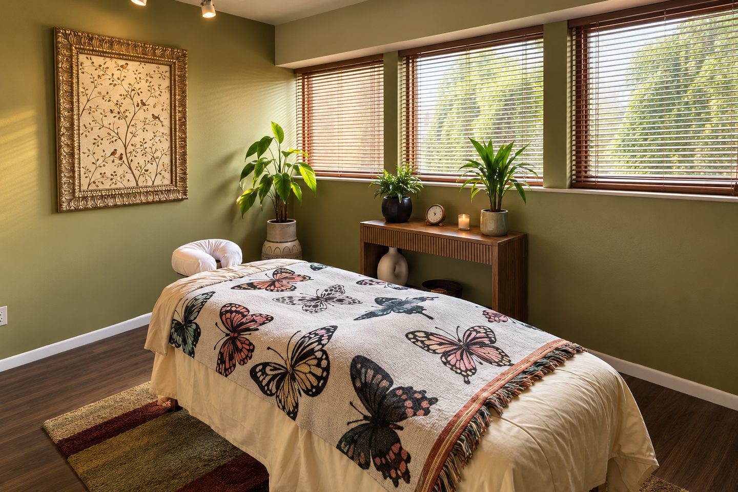 The Ashiatsu treatment room, table made up and ready